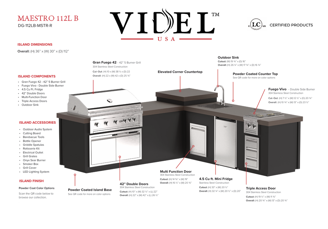 Videl USA Maestro 112" BBQ Island
