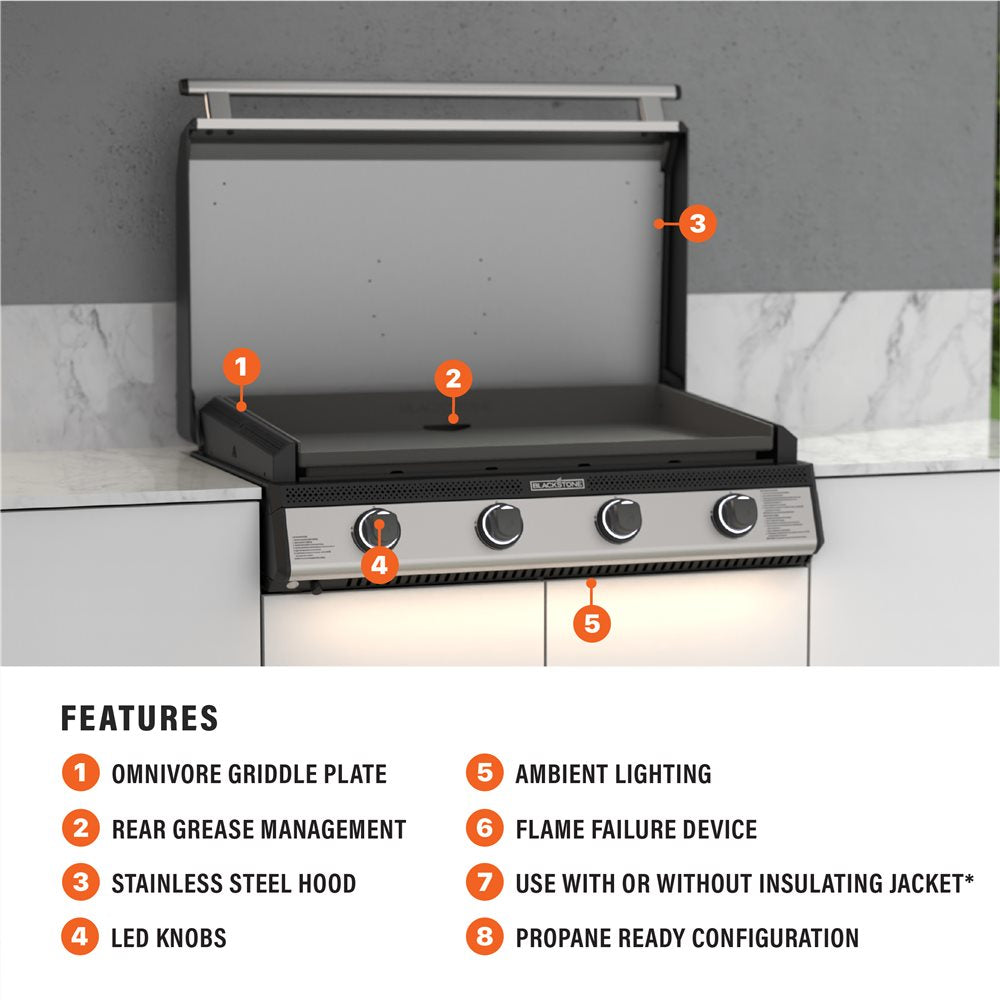 Blackstone 36” Drop-In SS Griddle with Hood - Propane Ready