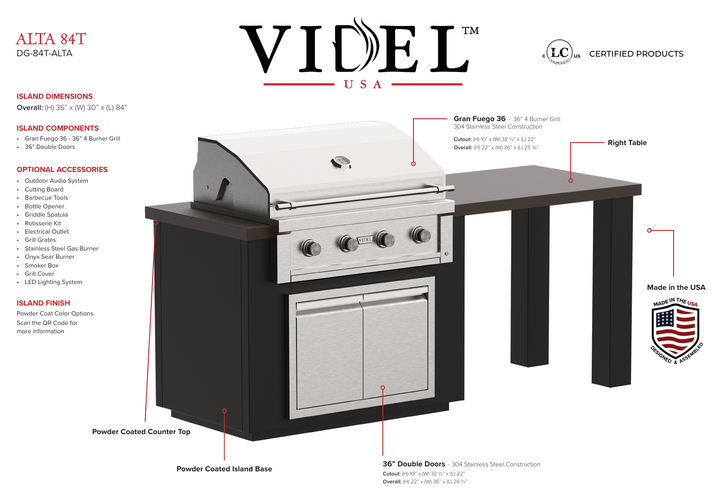 Videl USA Alta 84" - BBQ Island w/ Table