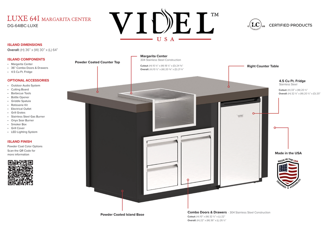 Videl USA Luxe 64" Margarita Center