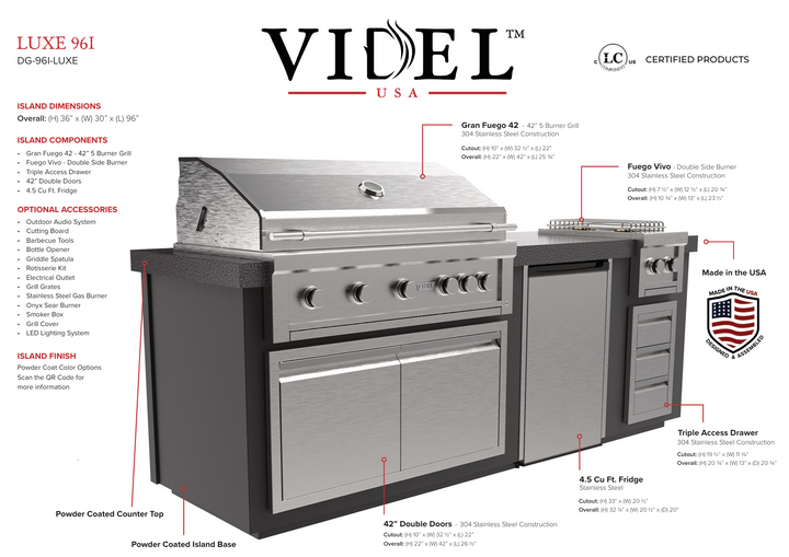 Videl USA Luxe 96" - BBQ Island w/ Side Burner