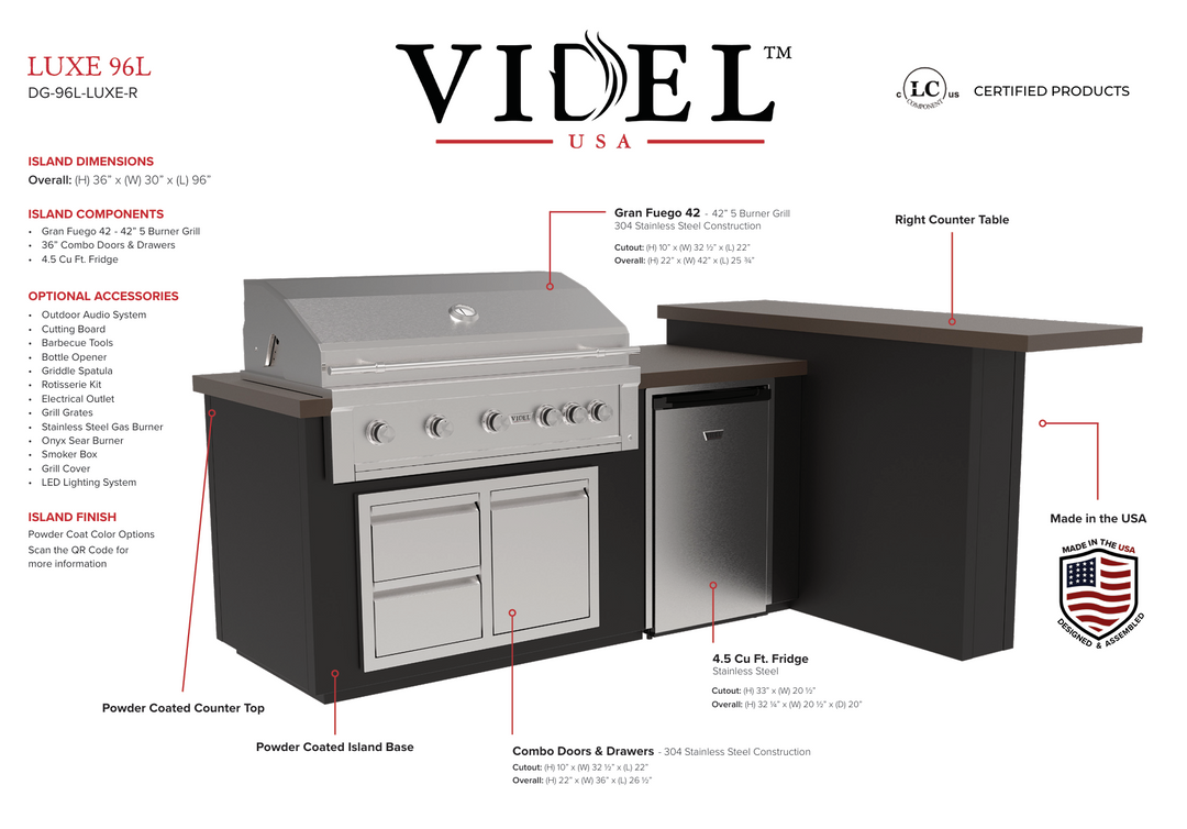 Videl USA Luxe 96"  - BBQ Island