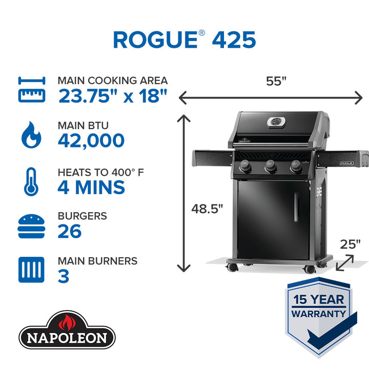 Napoleon Rogue® 425 – Premium 3-Burner Gas Grill in Sleek Black