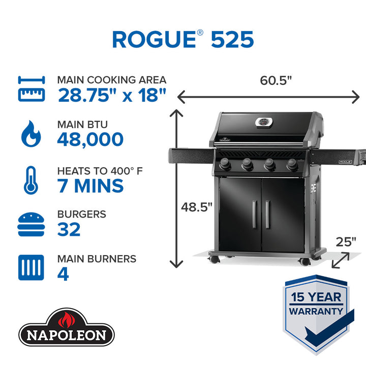 Napoleon Rogue® 525 – Premium 4-Burner Gas Grill in Sleek Black