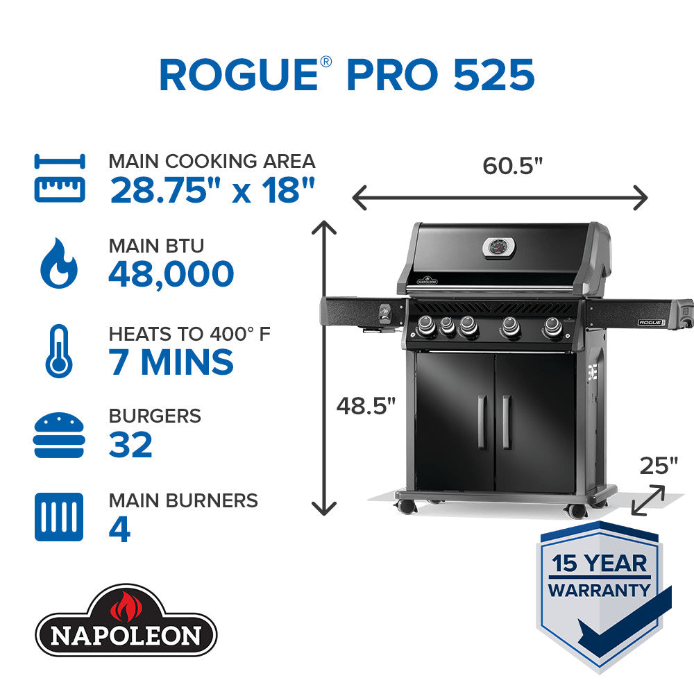 Napoleon Rogue® PRO 525 with Premium Black Finish & Infrared Side Burner