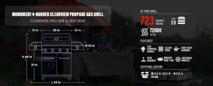 Monument Grills Blue 4-Burner Gas Grill - Classic Series