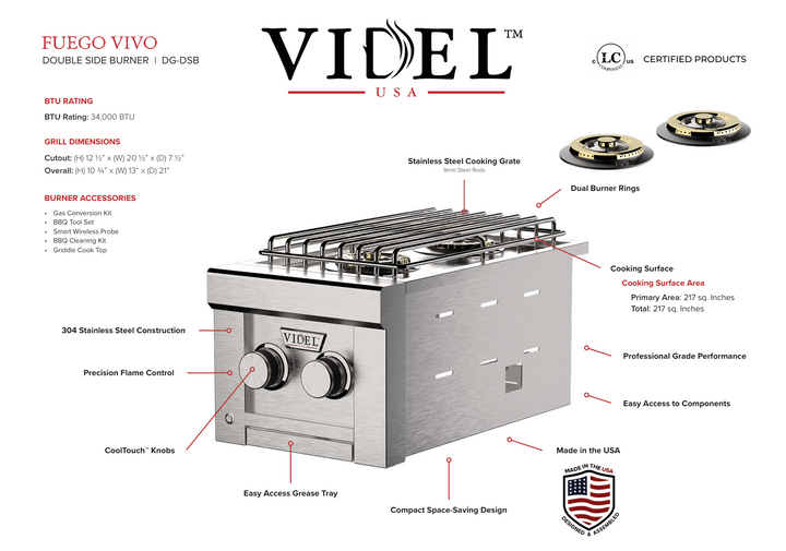 Videl USA Fuego I - Double Side Burner